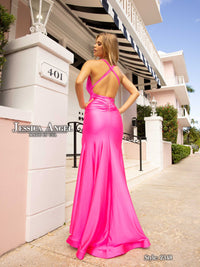 Jessica Angel Halter Tie At Neck Form Fitting High Side Slit Gown