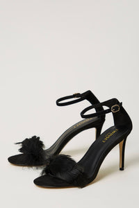 Twinset Leather Sandals With Feathers