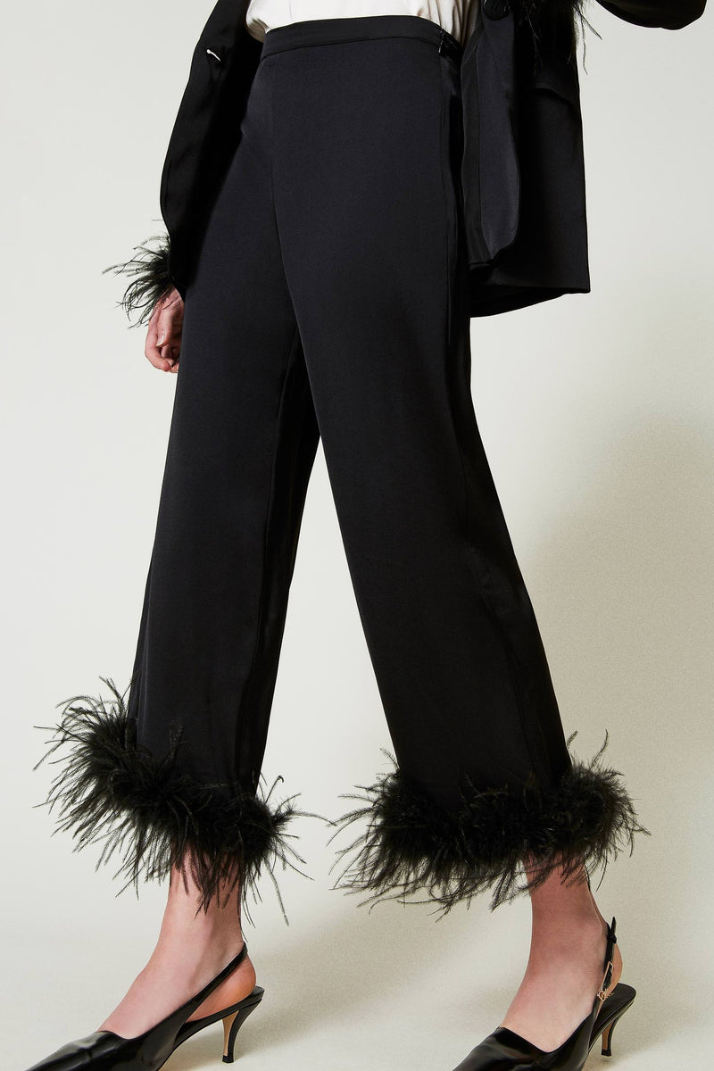 Twinset Satin Pants With Feather