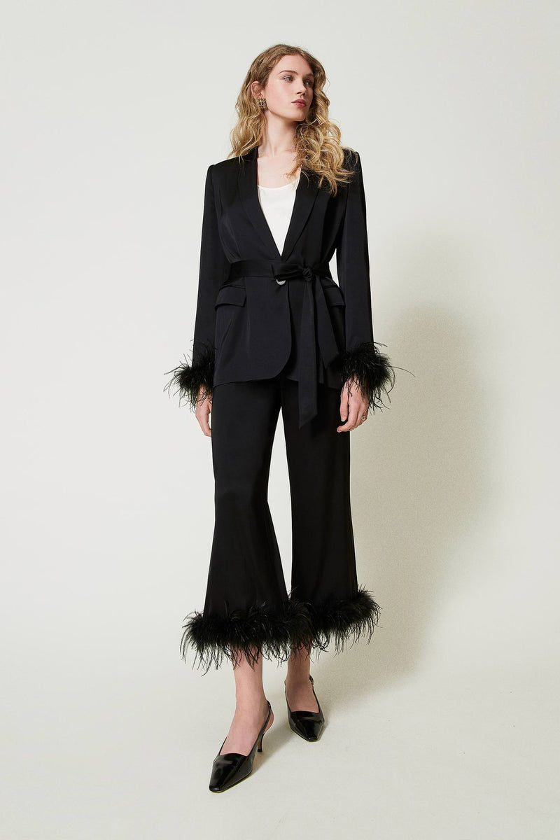 Twinset Satin Blazer With Feathers