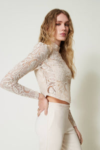 Twinset Macramé Lace Cropped Blouse