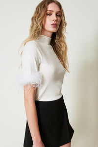 Twinset Turtleneck Jumper With Feathers