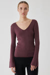 Majestic Filatures Organic Cotton V-Neck Sweater With Metallic Rib Stretch