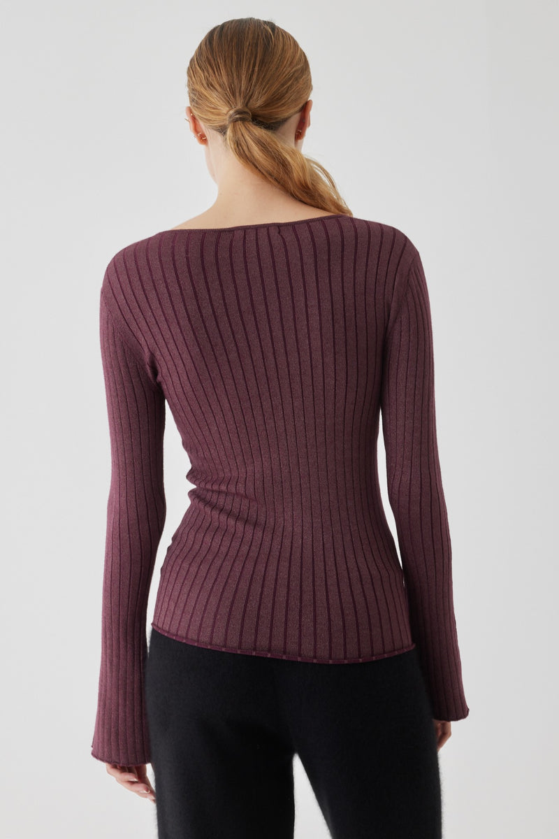 Majestic Filatures Organic Cotton V-Neck Sweater With Metallic Rib Stretch