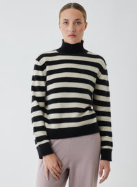 Majestic Filatures Novelty Stripe Turtleneck Sweater