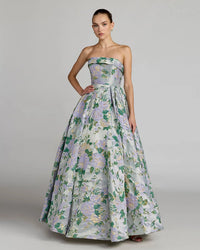 MAC DUGGAL Floral Brocade Strapless Ballgown