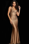 Copper Embellished Fitted Evening Gown