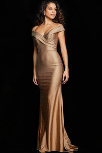 Copper Embellished Fitted Evening Gown