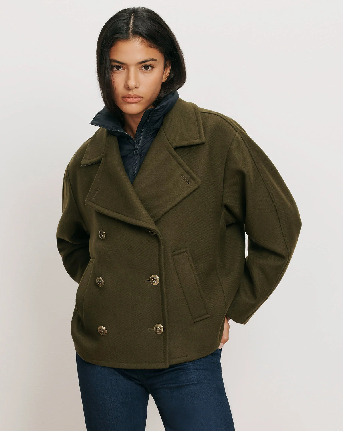 Veronica Beard Funnel Neck Down Dickey Navy