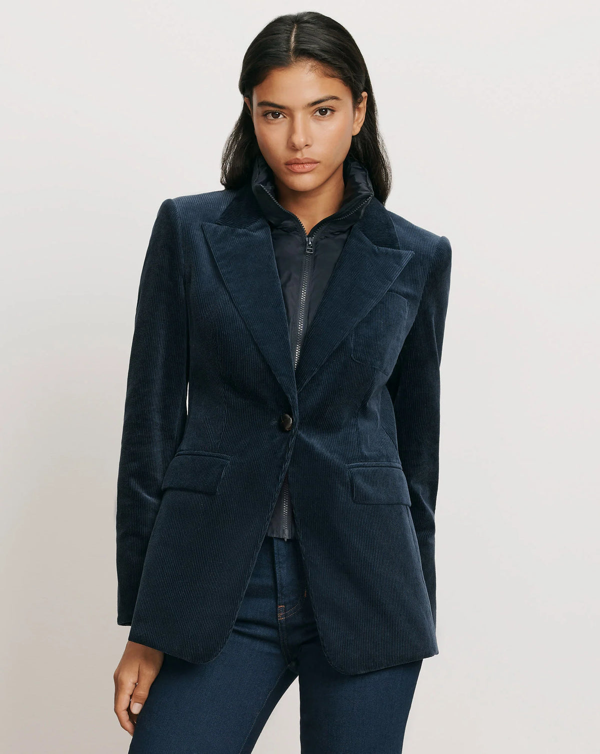 Veronica Beard Funnel Neck Down Dickey Navy