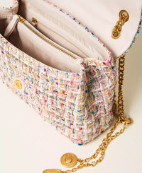 Twinset Tweed Shoulder Bag With Logo Buckle