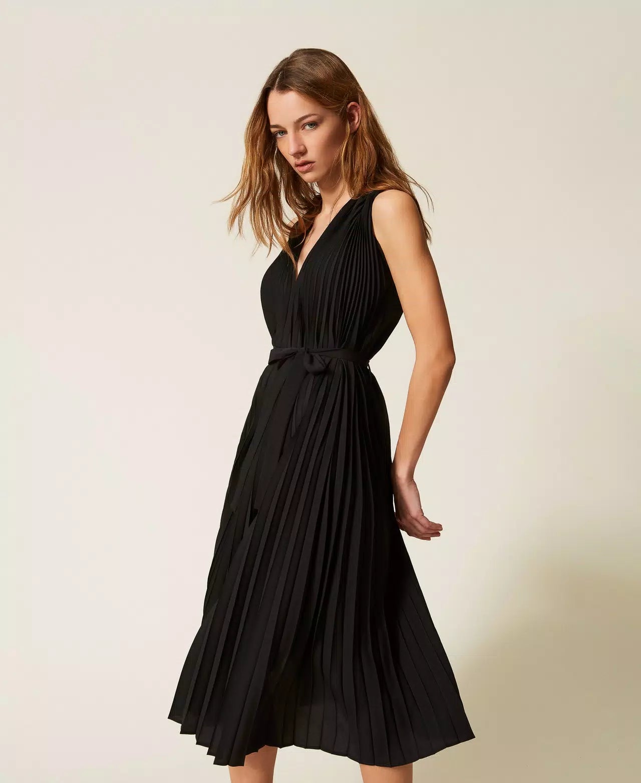 Robe longue en crêpe de Chine et popeline Twinset
