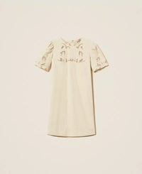 Twinset Short Linen Blend Dress With Embroidery