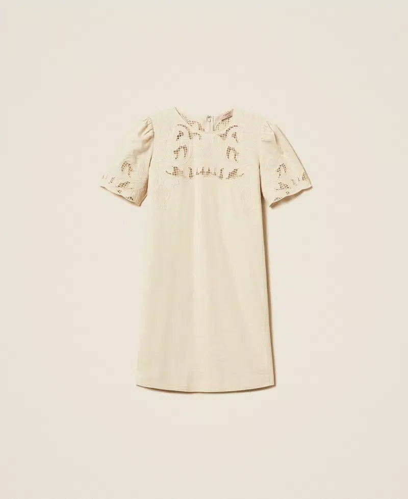 Twinset Short Linen Blend Dress With Embroidery