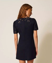 Twinset Short Linen Blend Dress With Embroidery