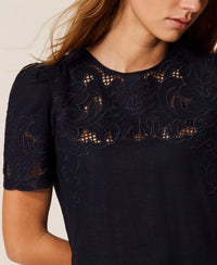 Twinset Short Linen Blend Dress With Embroidery