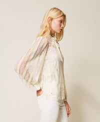 Twinset Striped Lace Blouse With Bow