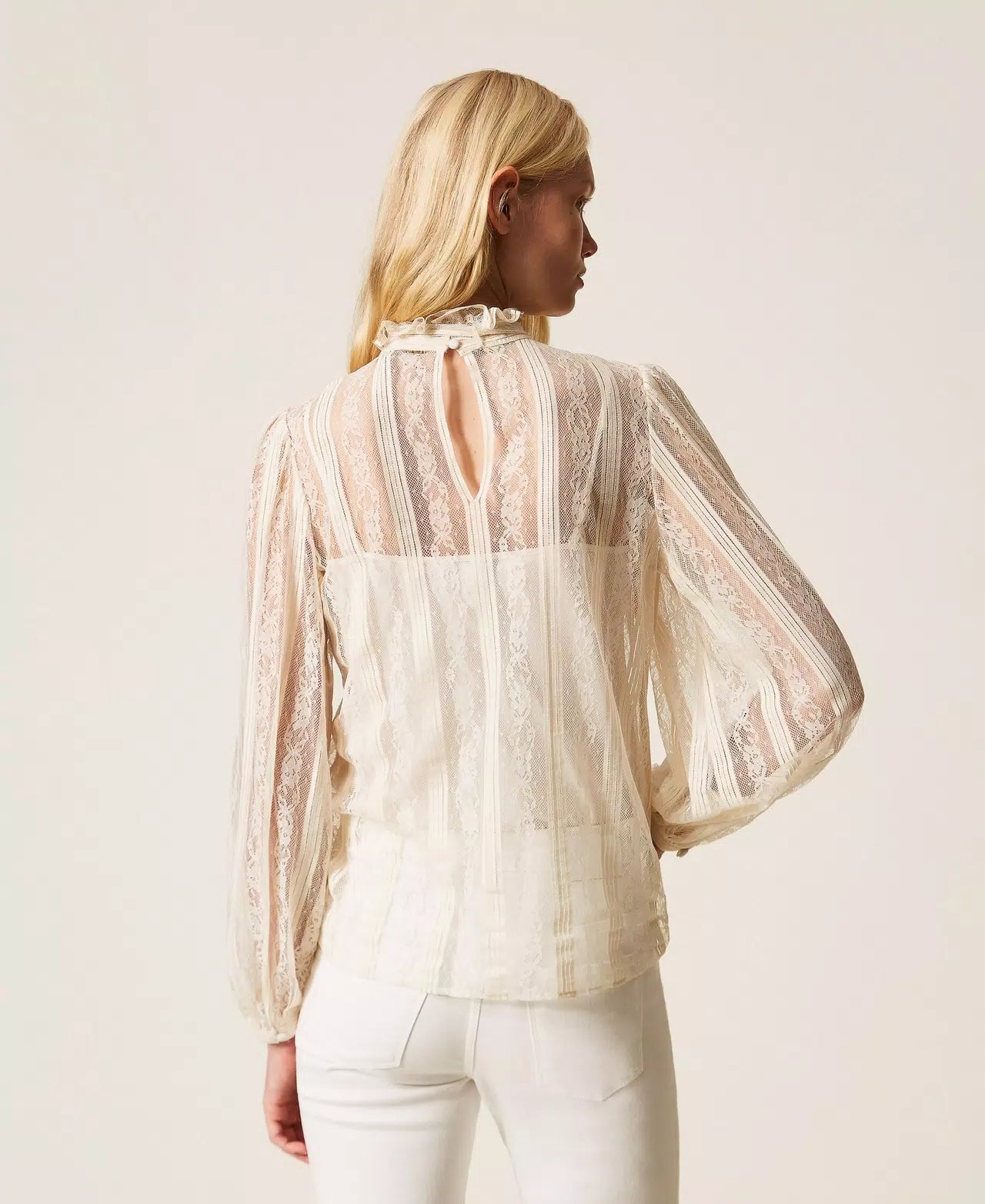 Twinset Striped Lace Blouse With Bow
