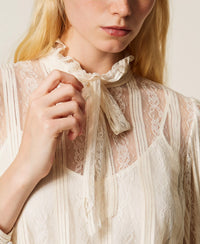 Twinset Striped Lace Blouse With Bow