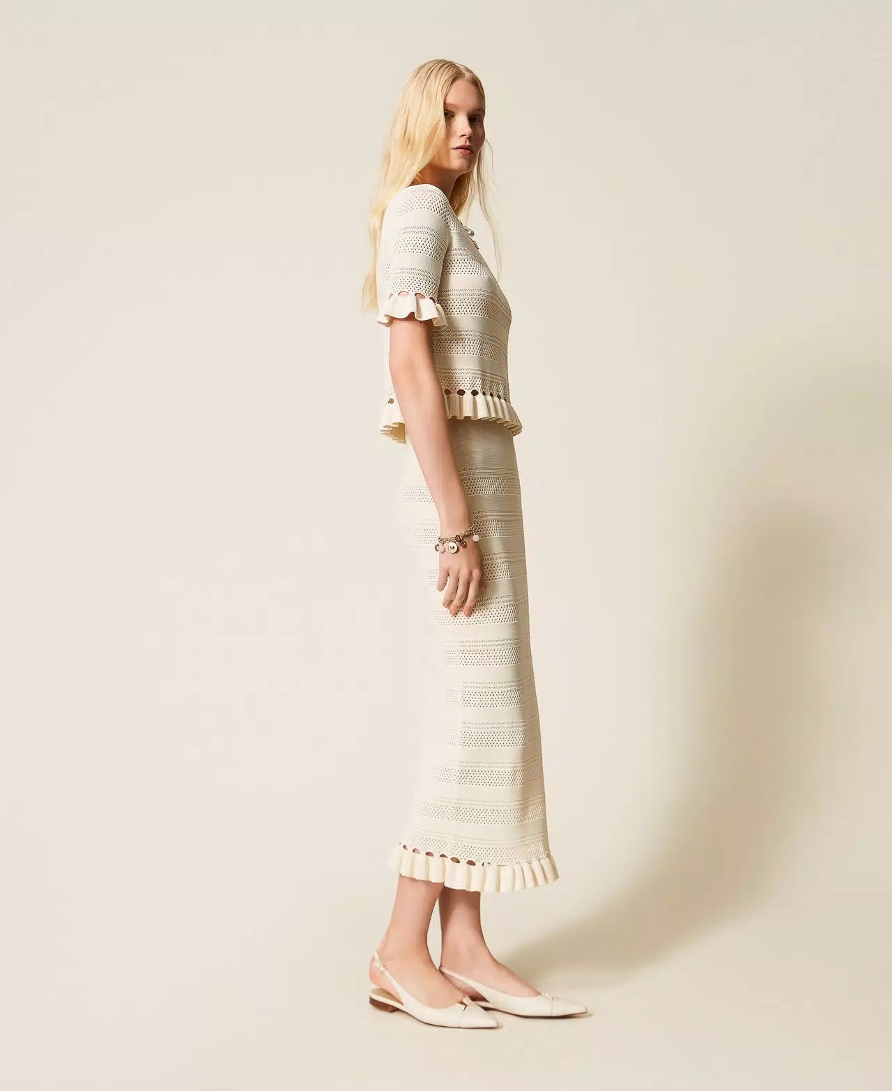 Twinset Knit Midi Skirt With Ruffles