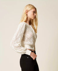 Twinset Diamond Pattern Cardigan With Pearls