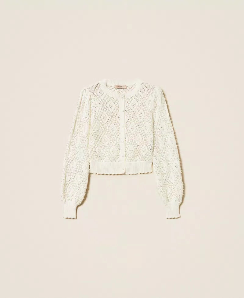 Twinset Diamond Pattern Cardigan With Pearls