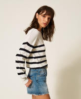 Twinset Striped Cotton And Cashmere Crew Neck Jumper