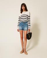 Twinset Striped Cotton And Cashmere Crew Neck Jumper