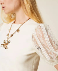 Twinset Short Sleeve Jumper With Lace