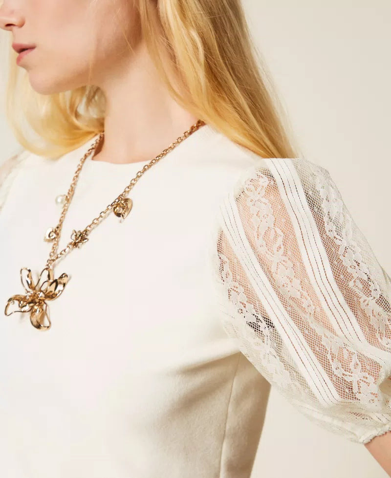 Twinset Short Sleeve Jumper With Lace