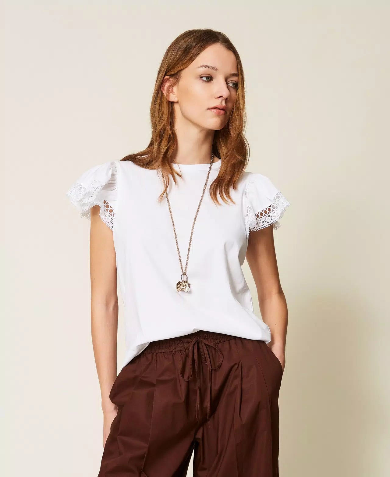 T-shirt coupe régulière avec dentelle Twinset