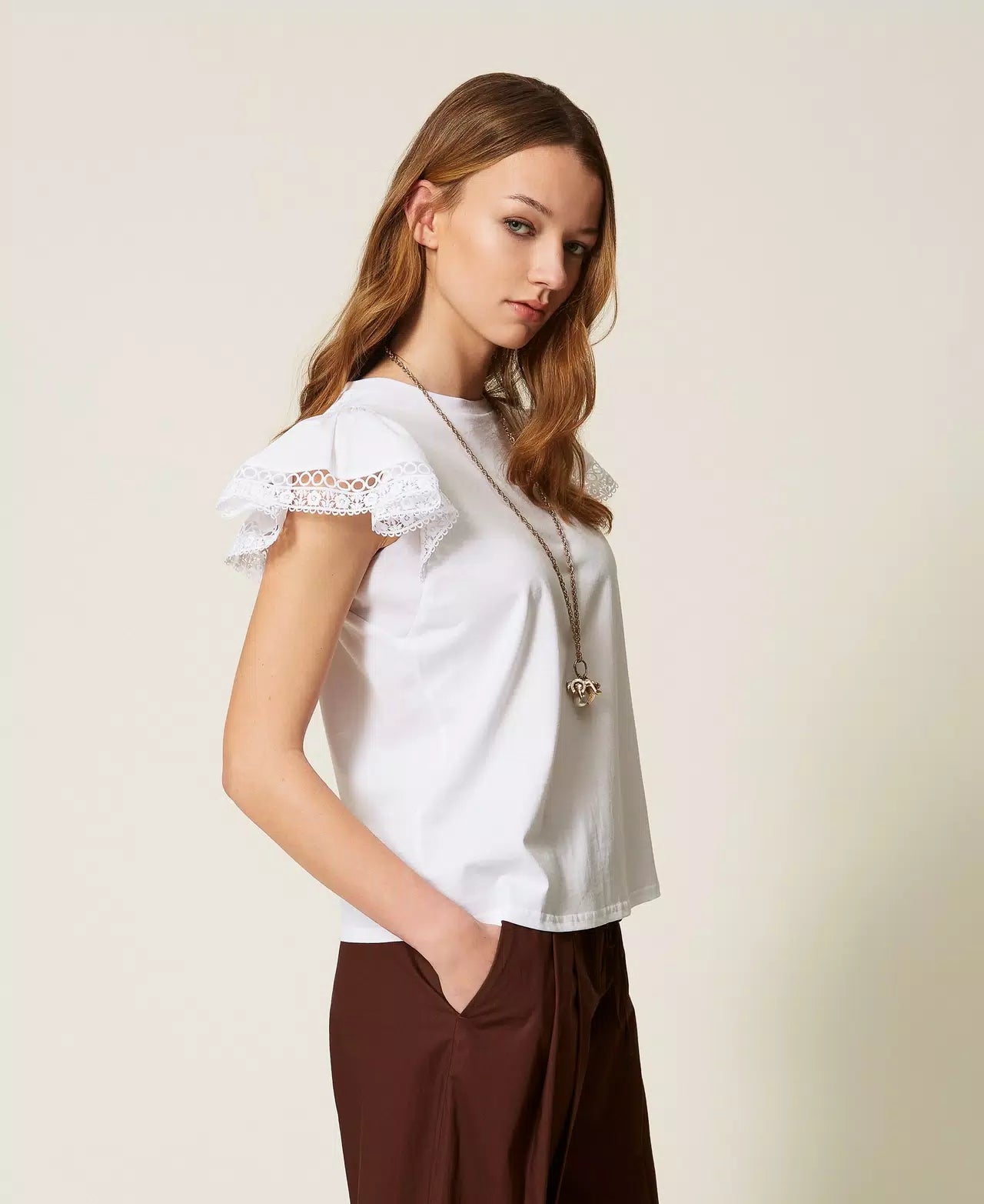 T-shirt coupe régulière avec dentelle Twinset