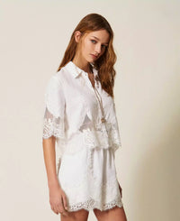 Short en lin avec dentelle Twinset blanc