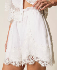 Short en lin avec dentelle Twinset blanc