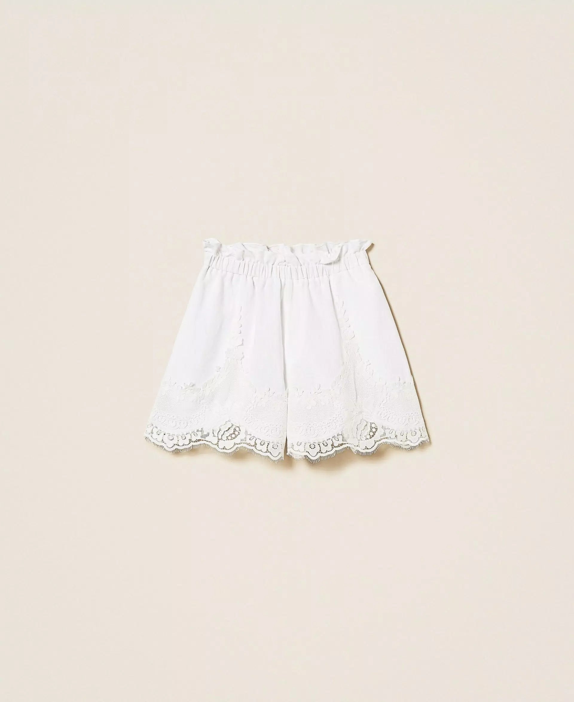 Short en lin avec dentelle Twinset blanc