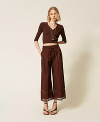 Pantalon large en popeline avec broderie Twinset