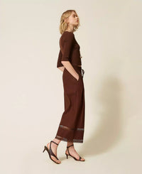 Pantalon large en popeline avec broderie Twinset