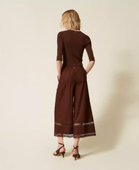 Pantalon large en popeline avec broderie Twinset