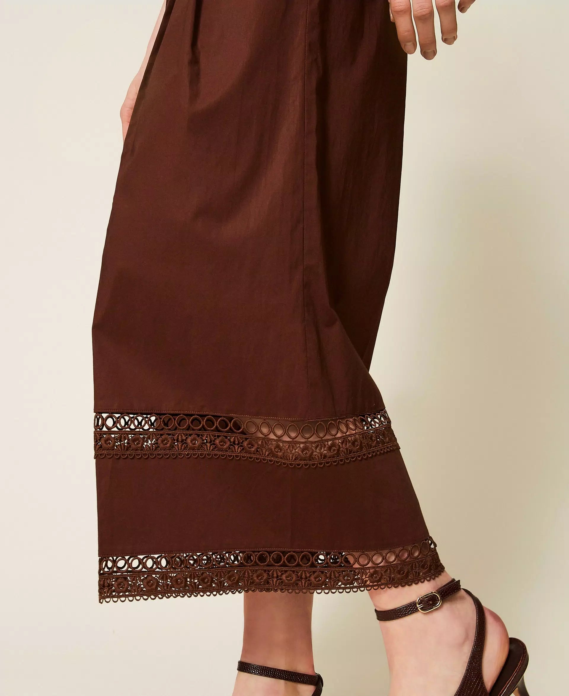 Pantalon large en popeline avec broderie Twinset
