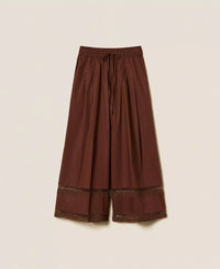 Pantalon large en popeline avec broderie Twinset