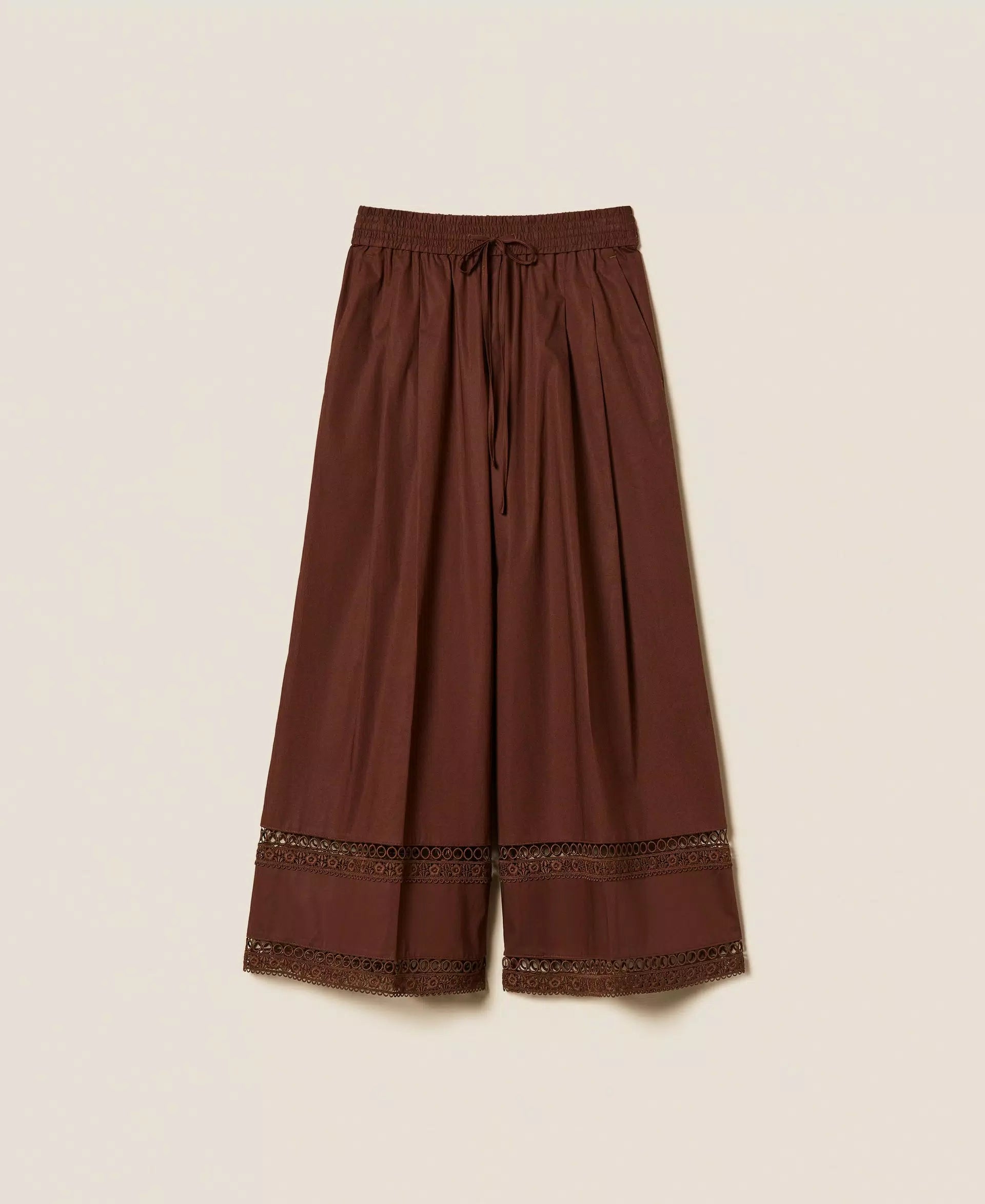 Pantalon large en popeline avec broderie Twinset