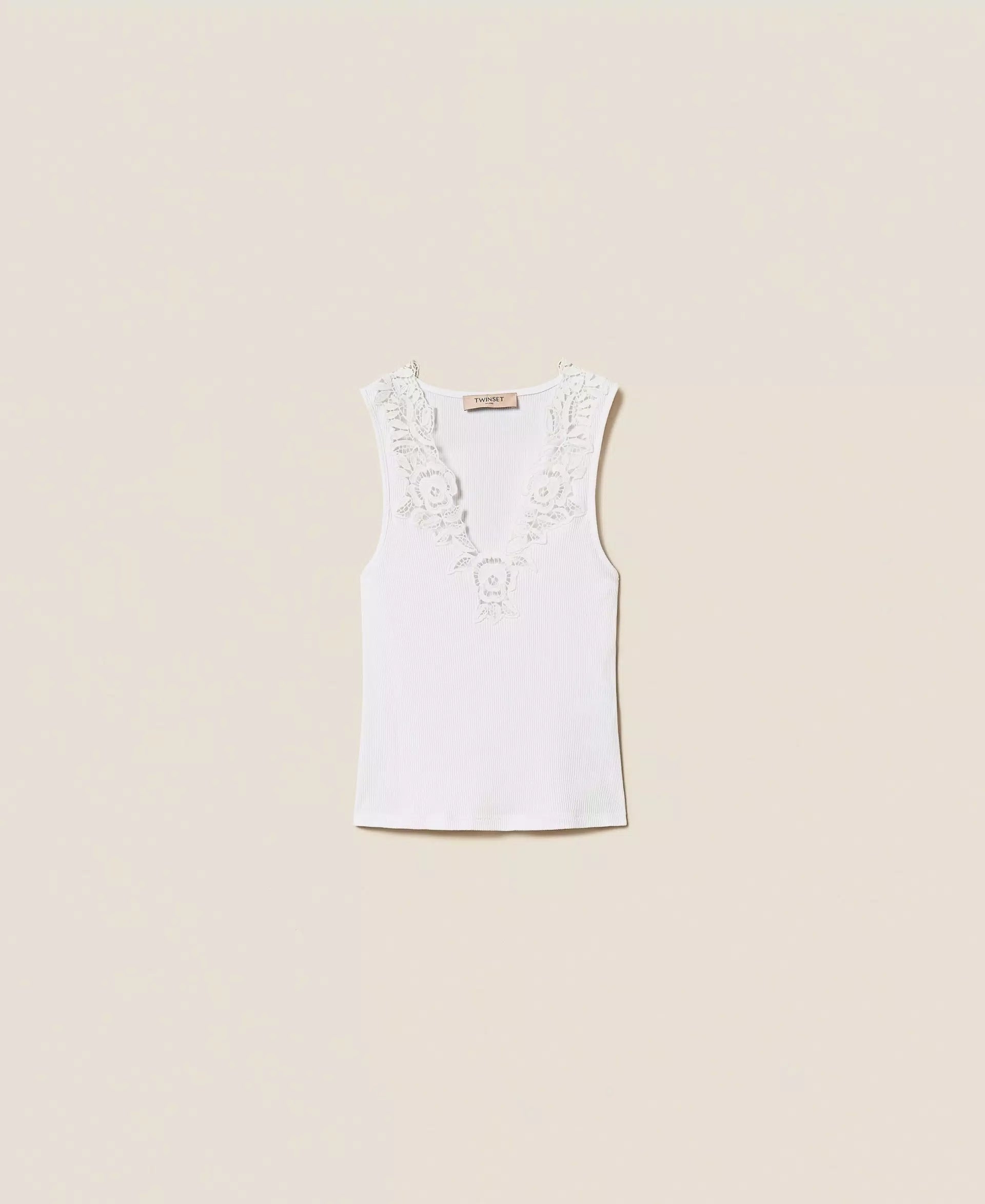 Top côtelé avec dentelle Twinset blanc