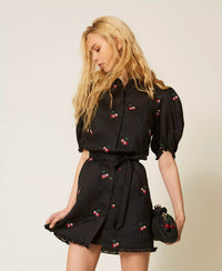 Robe courte en ramie avec broderie Twinset noir