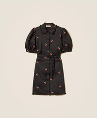 Robe courte en ramie avec broderie Twinset noir