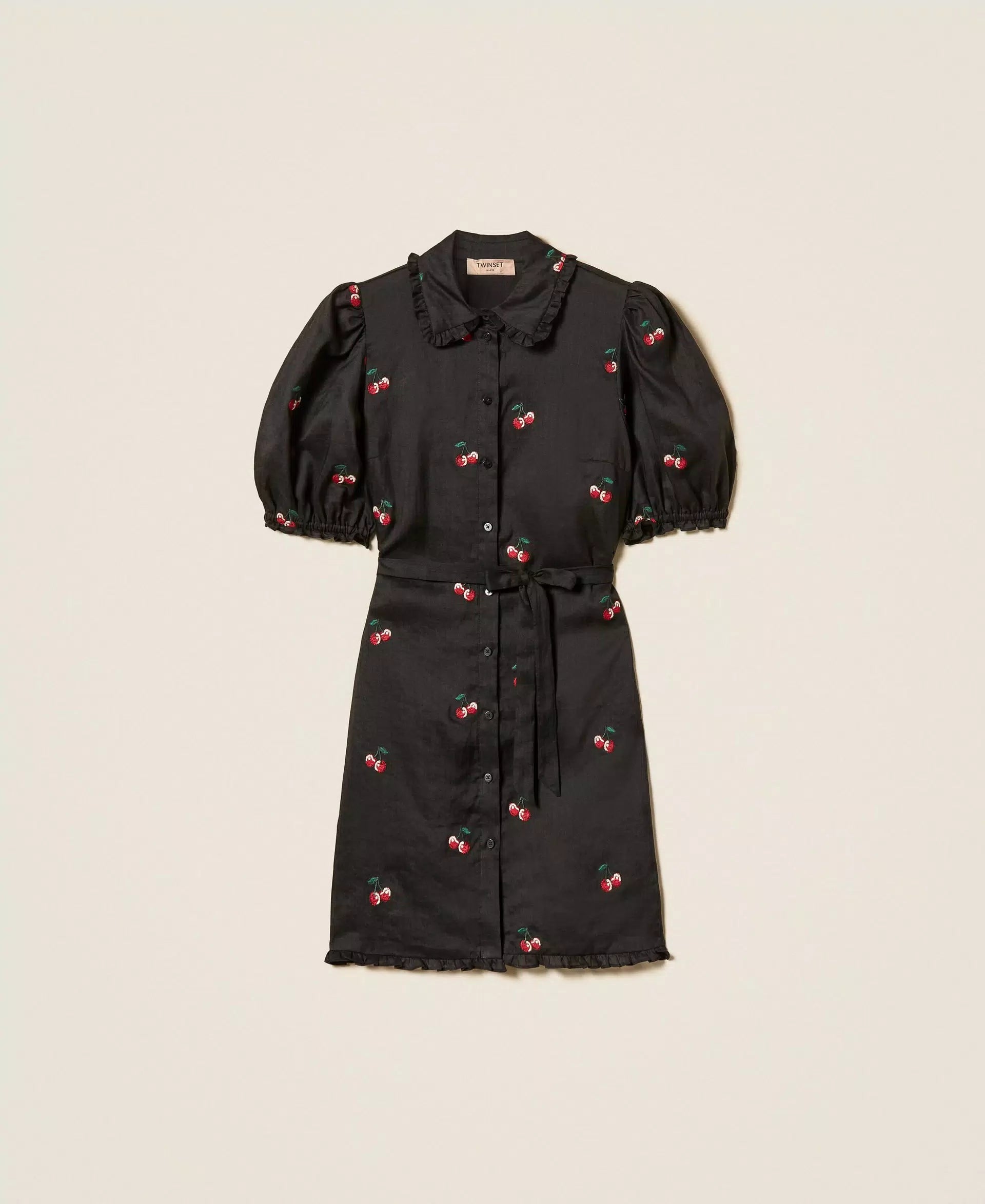 Robe courte en ramie avec broderie Twinset noir