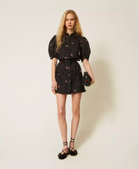 Robe courte en ramie avec broderie Twinset noir