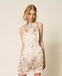 Robe courte florale en lin avec broderie Twinset
