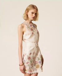 Robe courte florale en lin avec broderie Twinset