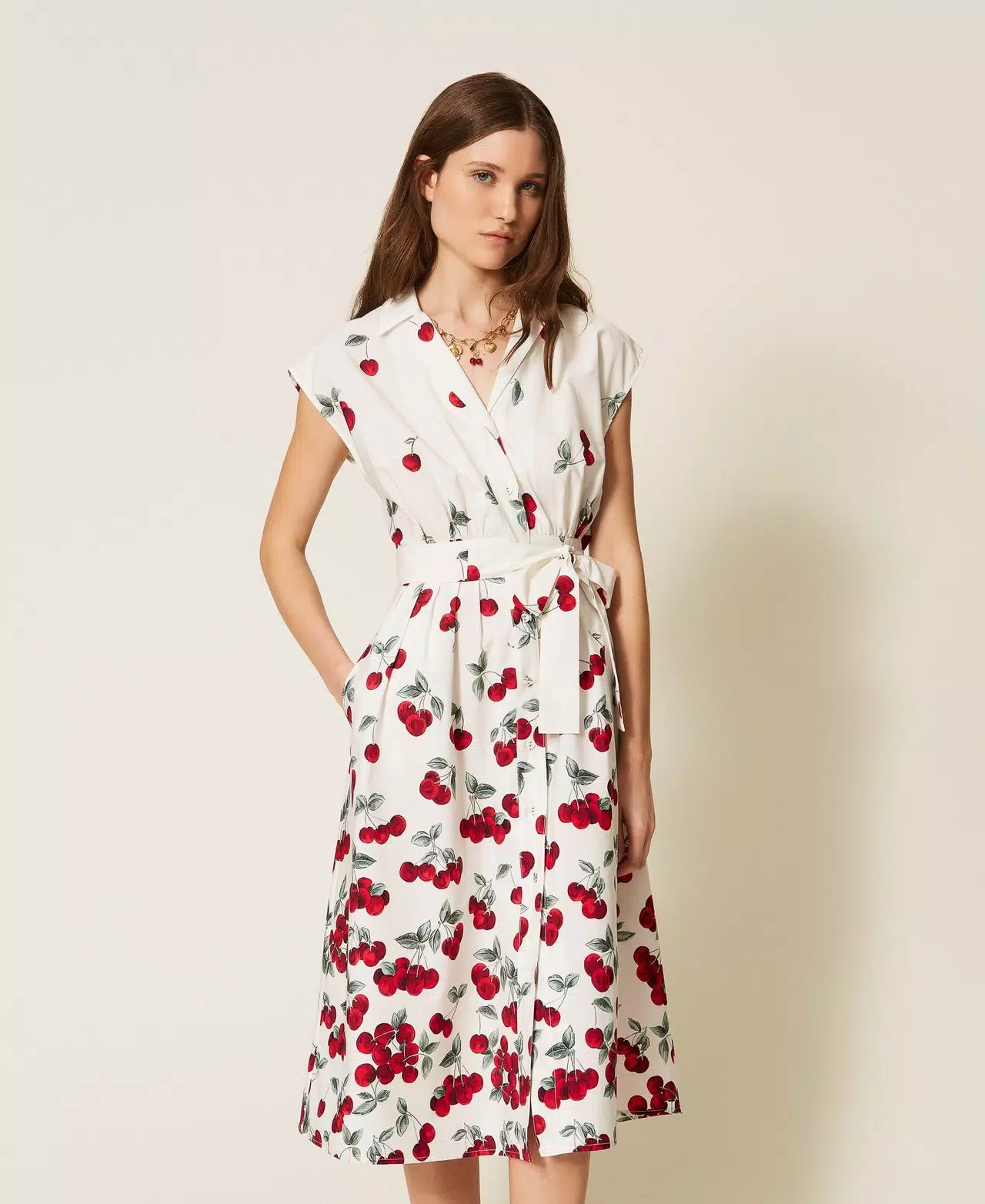 Robe midi en popeline avec imprimé cerises Twinset