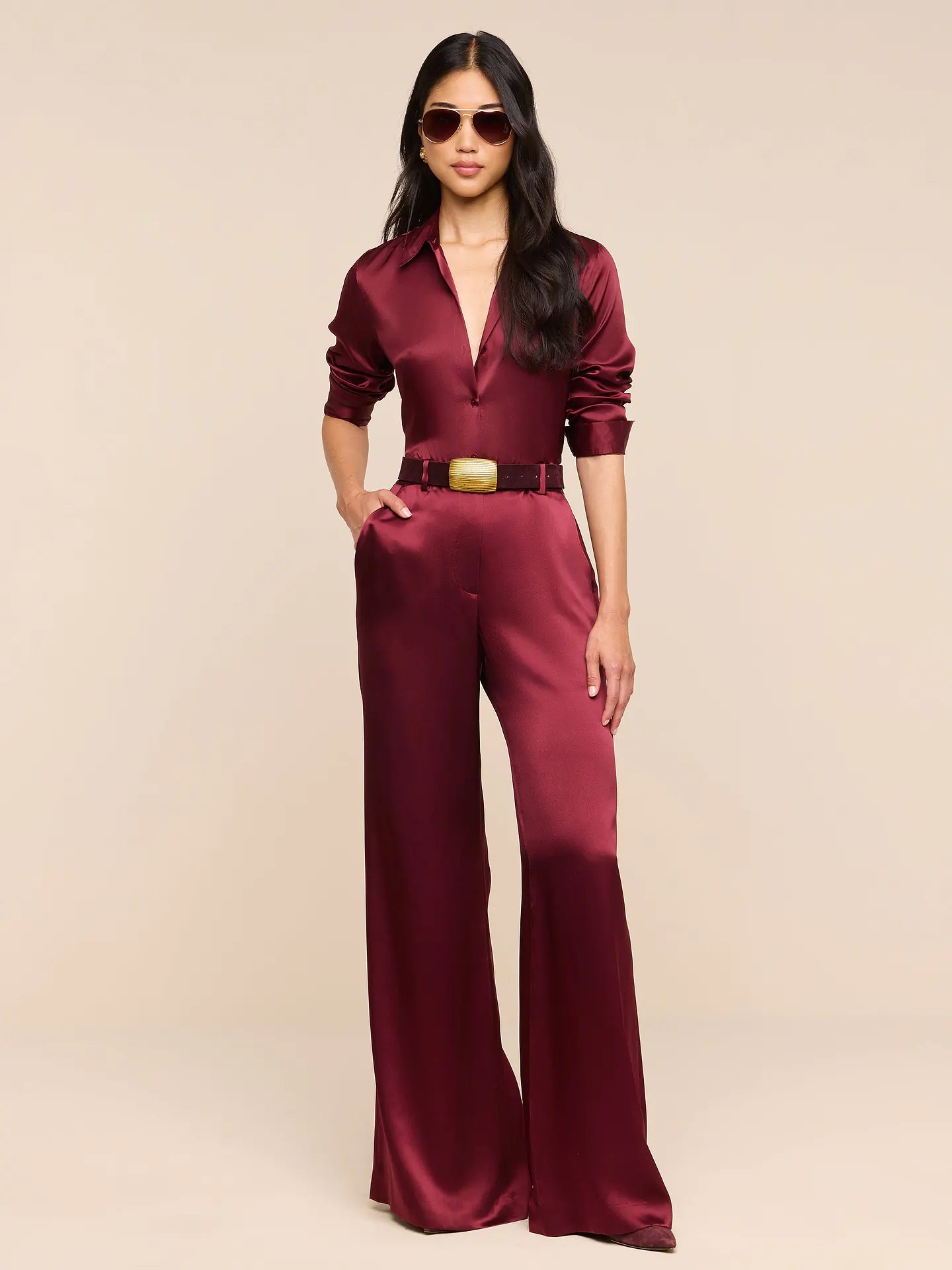 L'Agence Pilar Wide-Leg Pant Merlot Red